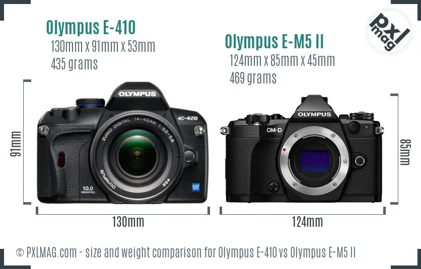 Olympus E-410 vs Olympus E-M5 II size comparison