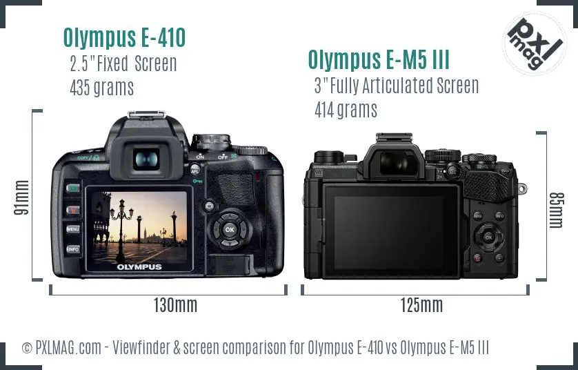Olympus E-410 vs Olympus E-M5 III Screen and Viewfinder comparison