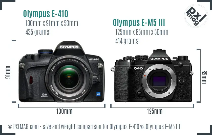 Olympus E-410 vs Olympus E-M5 III size comparison