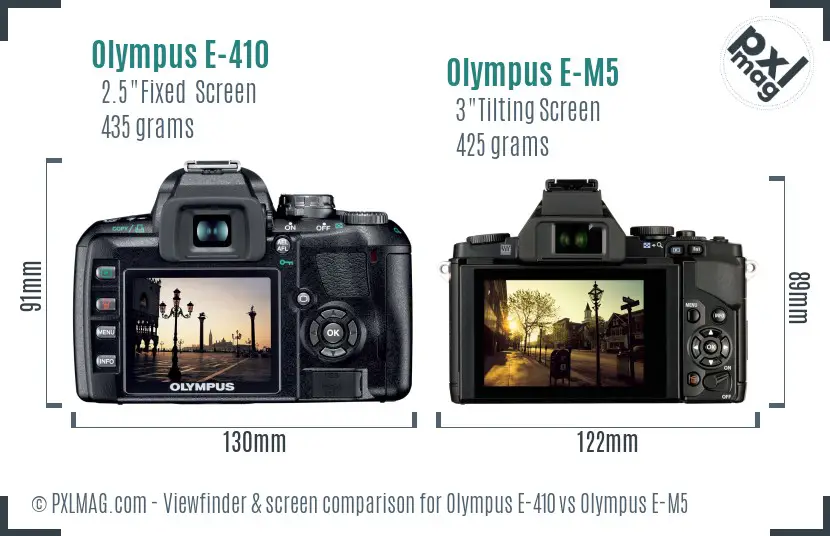 Olympus E-410 vs Olympus E-M5 Screen and Viewfinder comparison