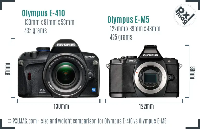 Olympus E-410 vs Olympus E-M5 size comparison