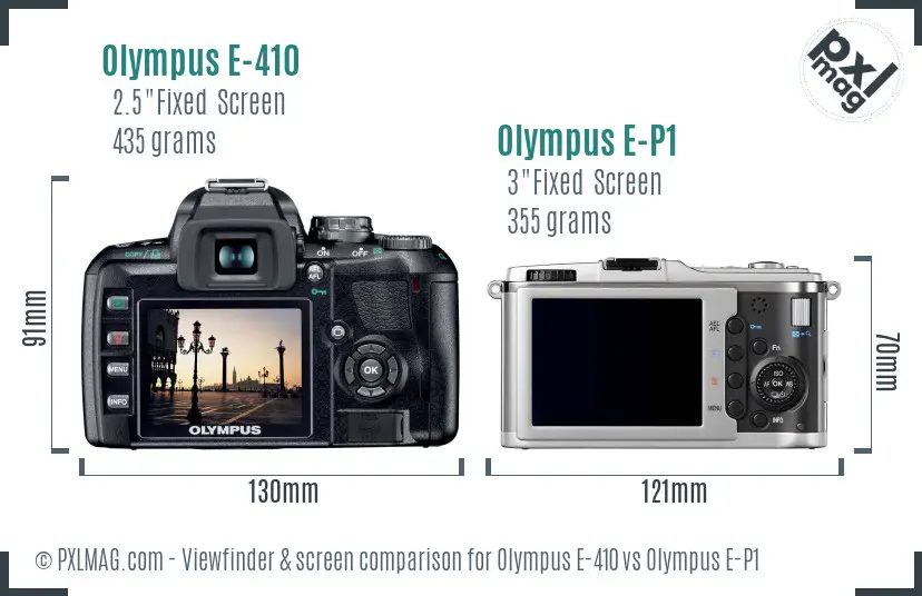 Olympus E-410 vs Olympus E-P1 Screen and Viewfinder comparison