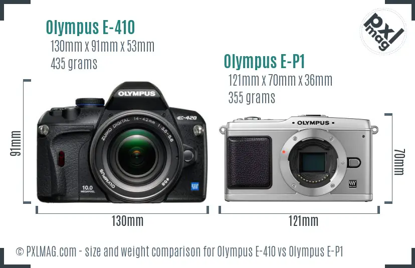 Olympus E-410 vs Olympus E-P1 size comparison