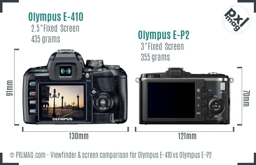 Olympus E-410 vs Olympus E-P2 Screen and Viewfinder comparison
