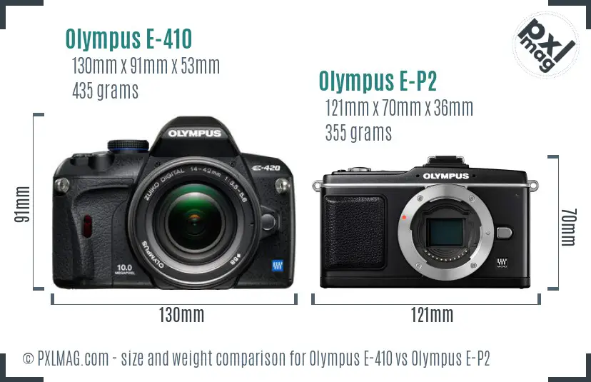 Olympus E-410 vs Olympus E-P2 size comparison