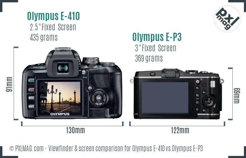 Olympus E-410 vs Olympus E-P3 Screen and Viewfinder comparison