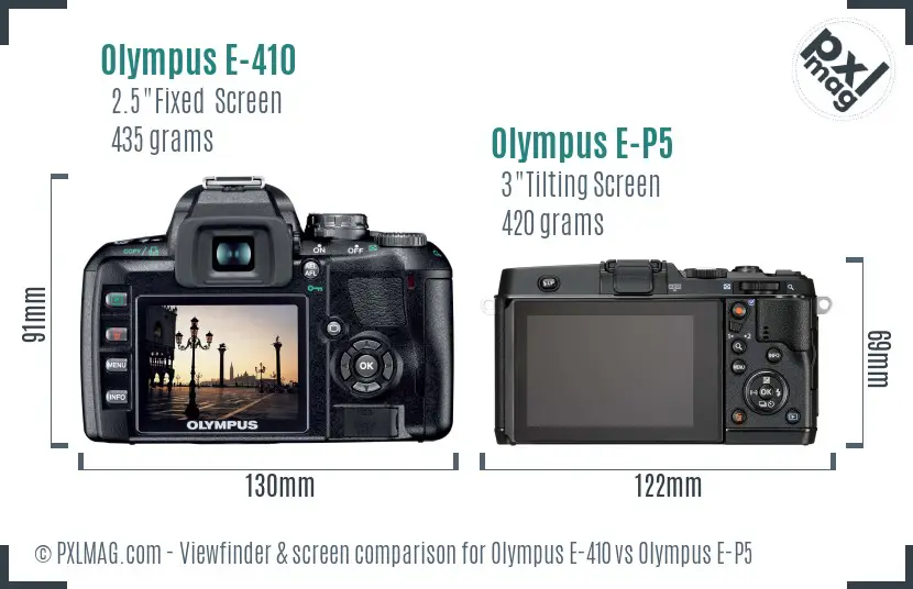 Olympus E-410 vs Olympus E-P5 Screen and Viewfinder comparison