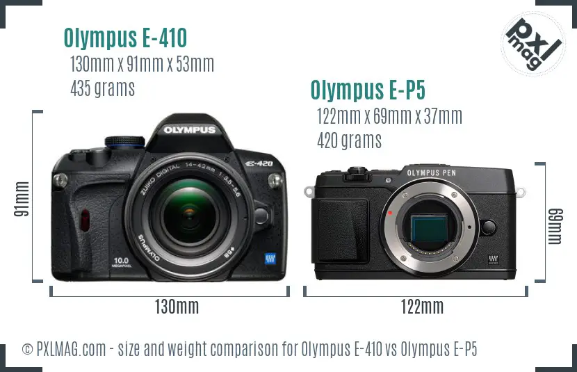 Olympus E-410 vs Olympus E-P5 size comparison