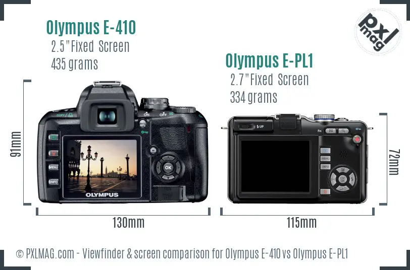 Olympus E-410 vs Olympus E-PL1 Screen and Viewfinder comparison
