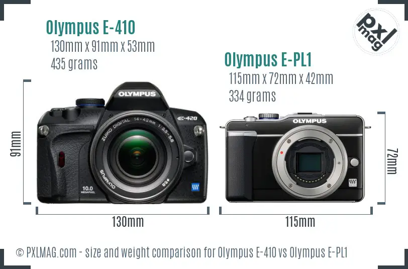 Olympus E-410 vs Olympus E-PL1 size comparison