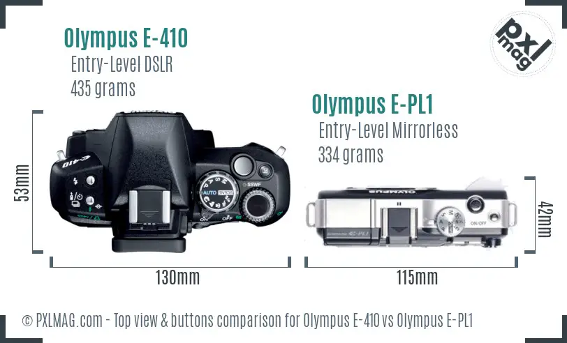 Olympus E-410 vs Olympus E-PL1 top view buttons comparison