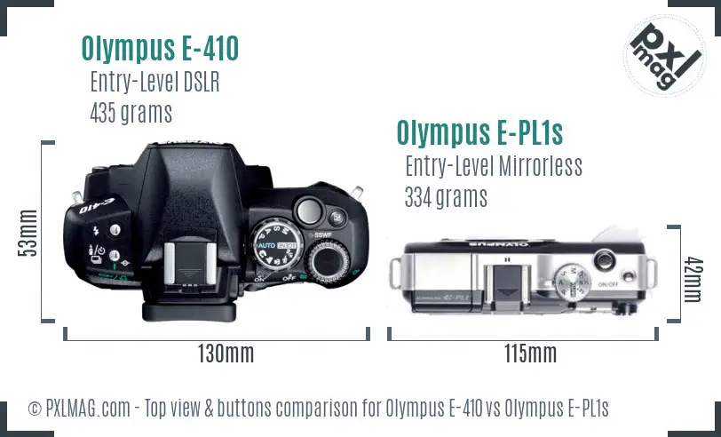 Olympus E-410 vs Olympus E-PL1s top view buttons comparison