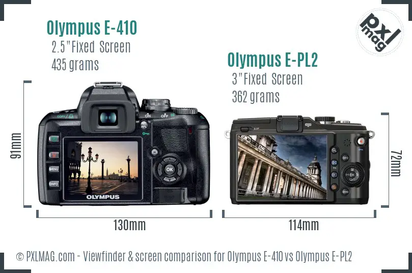 Olympus E-410 vs Olympus E-PL2 Screen and Viewfinder comparison
