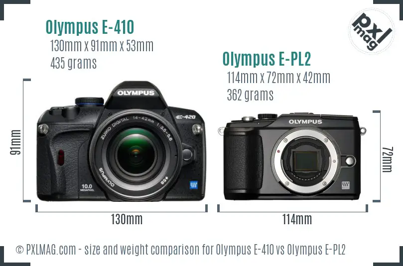 Olympus E-410 vs Olympus E-PL2 size comparison
