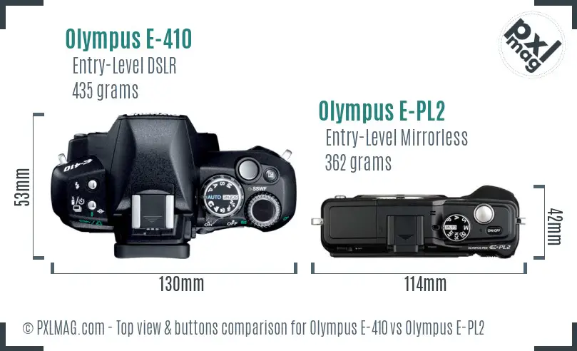 Olympus E-410 vs Olympus E-PL2 top view buttons comparison
