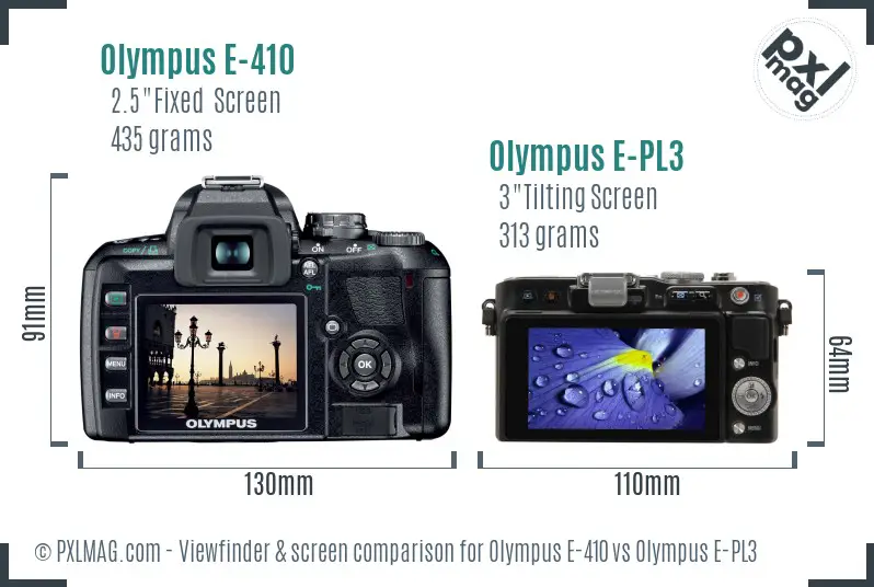 Olympus E-410 vs Olympus E-PL3 Screen and Viewfinder comparison