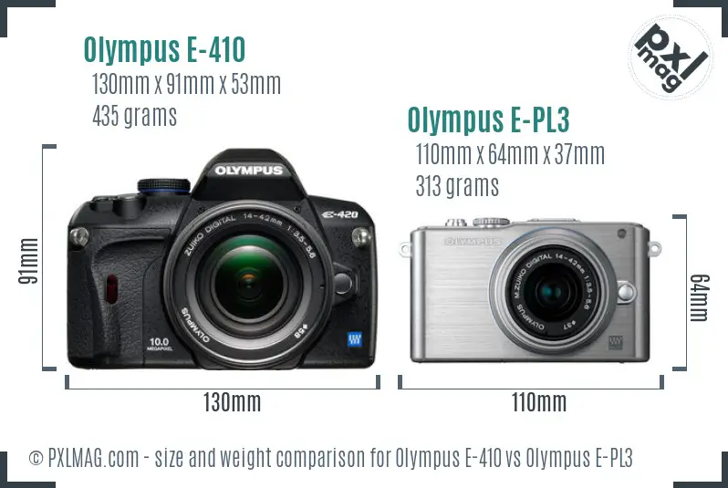 Olympus E-410 vs Olympus E-PL3 size comparison
