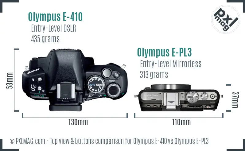 Olympus E-410 vs Olympus E-PL3 top view buttons comparison