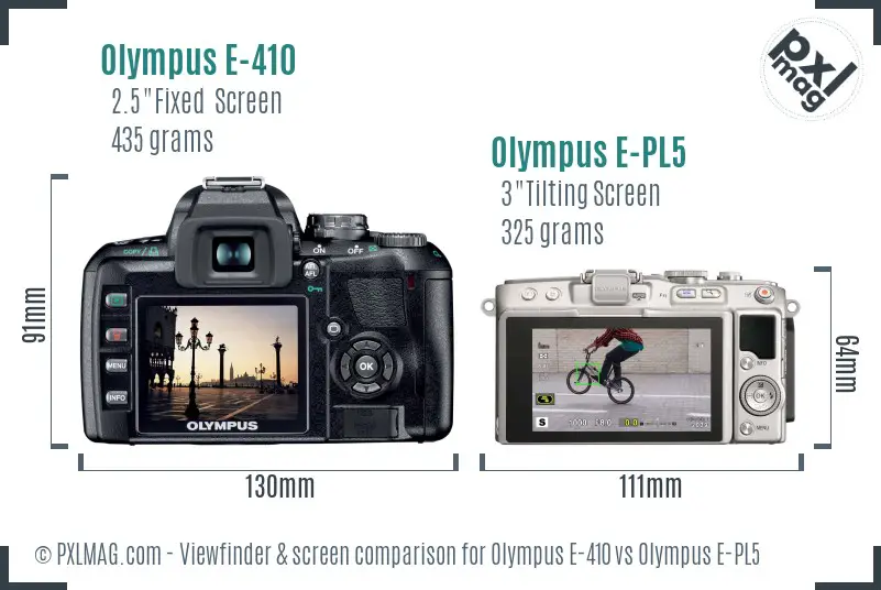 Olympus E-410 vs Olympus E-PL5 Screen and Viewfinder comparison