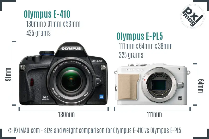 Olympus E-410 vs Olympus E-PL5 size comparison
