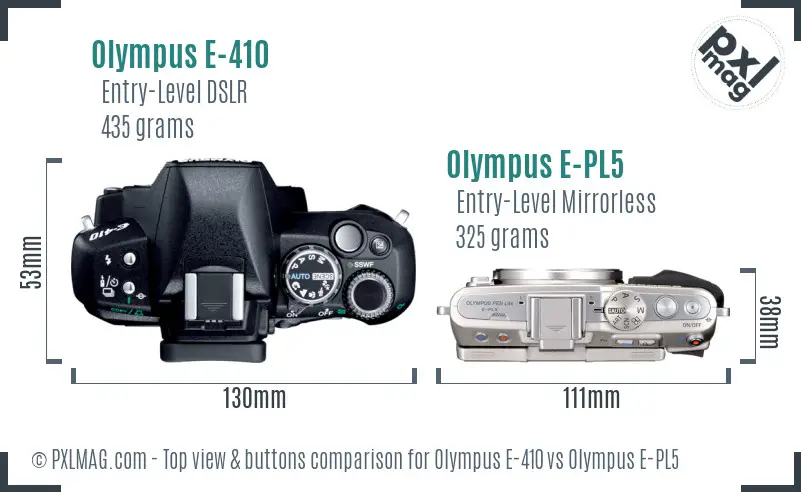 Olympus E-410 vs Olympus E-PL5 top view buttons comparison