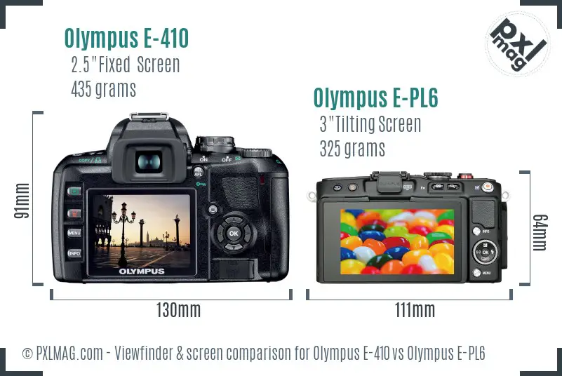 Olympus E-410 vs Olympus E-PL6 Screen and Viewfinder comparison