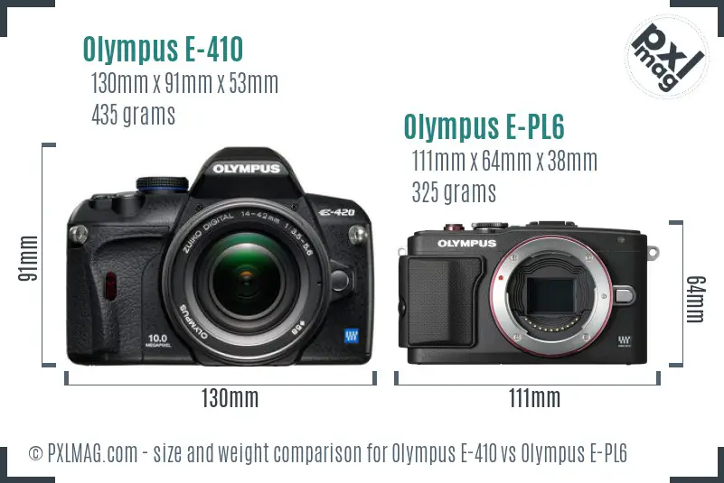 Olympus E-410 vs Olympus E-PL6 size comparison