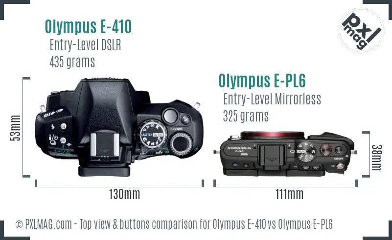 Olympus E-410 vs Olympus E-PL6 top view buttons comparison