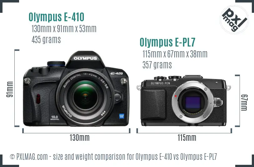 Olympus E-410 vs Olympus E-PL7 size comparison