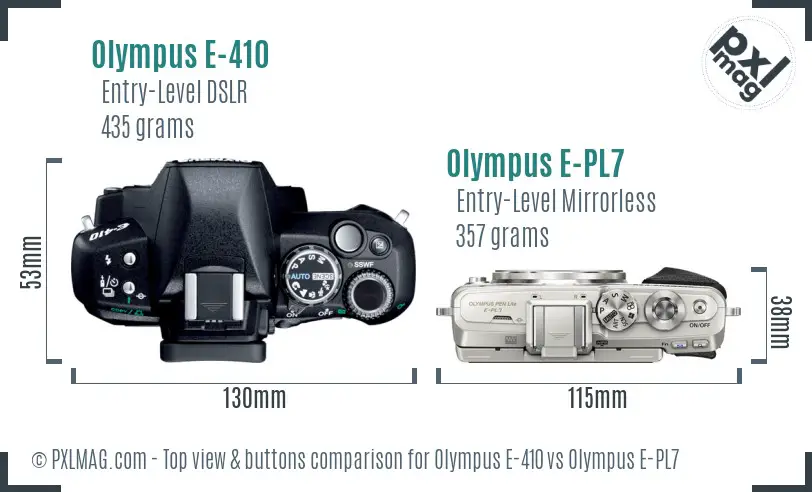 Olympus E-410 vs Olympus E-PL7 top view buttons comparison