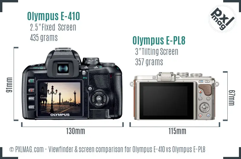 Olympus E-410 vs Olympus E-PL8 Screen and Viewfinder comparison