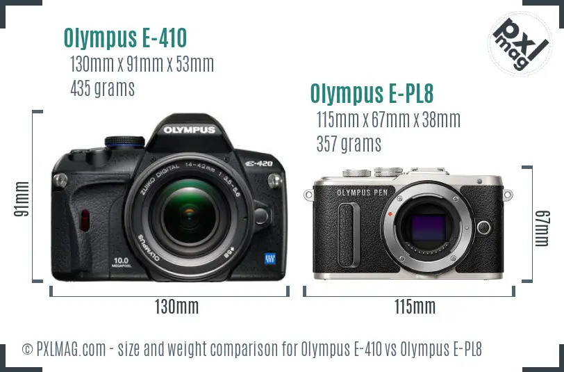 Olympus E-410 vs Olympus E-PL8 size comparison