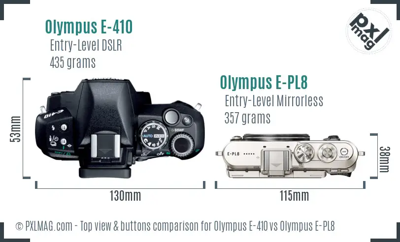 Olympus E-410 vs Olympus E-PL8 top view buttons comparison