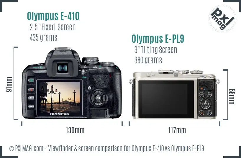 Olympus E-410 vs Olympus E-PL9 Screen and Viewfinder comparison