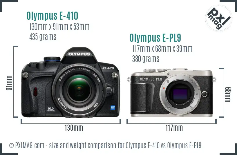 Olympus E-410 vs Olympus E-PL9 size comparison