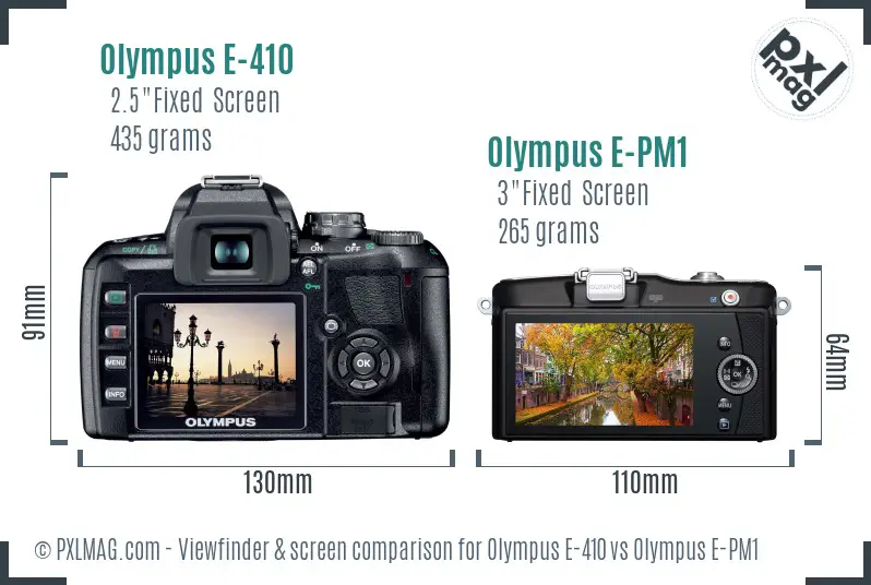 Olympus E-410 vs Olympus E-PM1 Screen and Viewfinder comparison