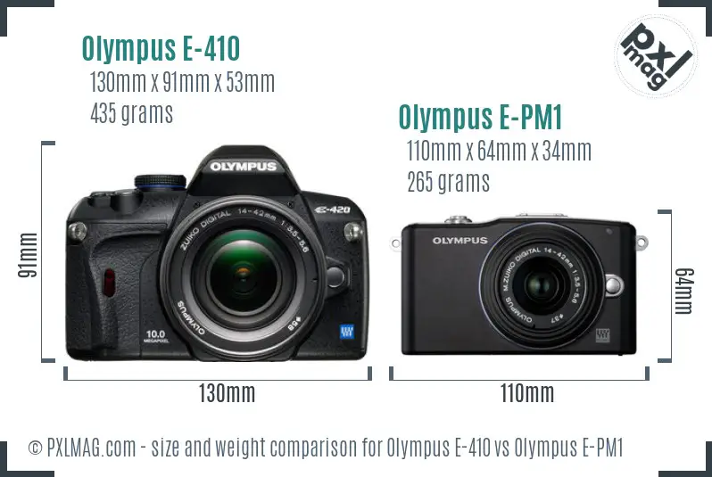 Olympus E-410 vs Olympus E-PM1 size comparison