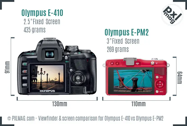 Olympus E-410 vs Olympus E-PM2 Screen and Viewfinder comparison