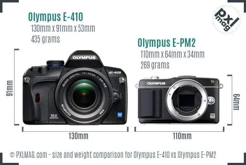 Olympus E-410 vs Olympus E-PM2 size comparison