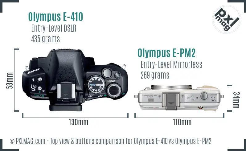 Olympus E-410 vs Olympus E-PM2 top view buttons comparison