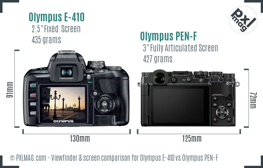Olympus E-410 vs Olympus PEN-F Screen and Viewfinder comparison