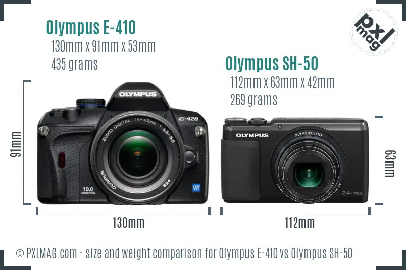 Olympus E-410 vs Olympus SH-50 size comparison
