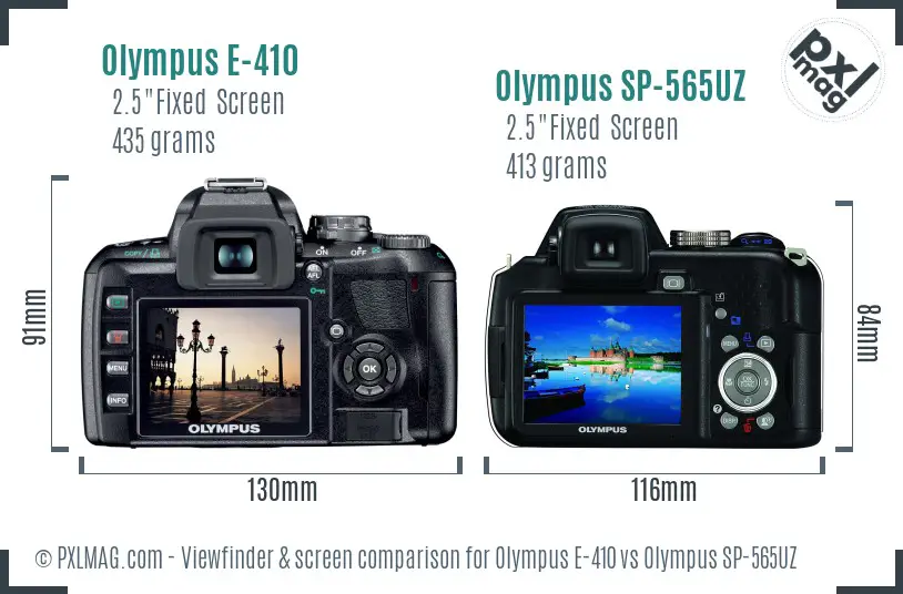 Olympus E-410 vs Olympus SP-565UZ Screen and Viewfinder comparison