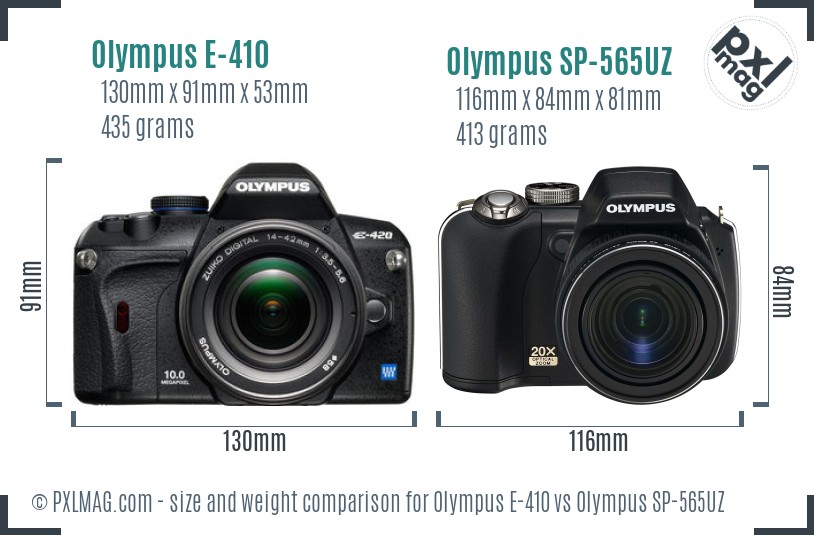 Olympus E-410 vs Olympus SP-565UZ size comparison