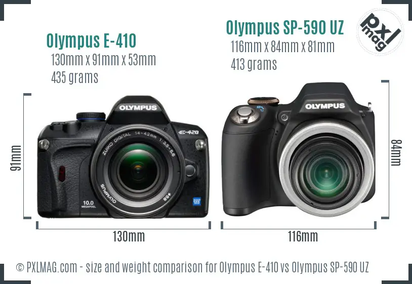 Olympus E-410 vs Olympus SP-590 UZ size comparison