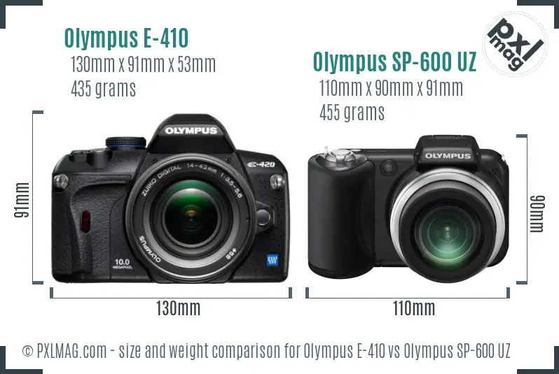 Olympus E-410 vs Olympus SP-600 UZ size comparison