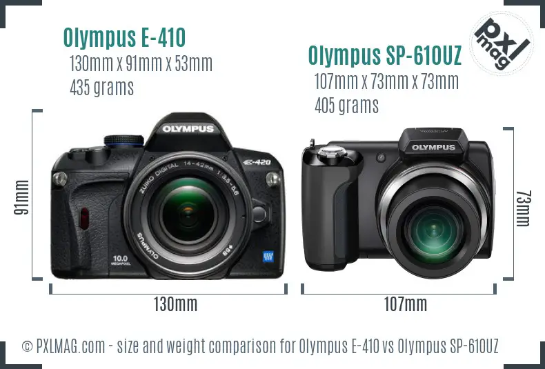 Olympus E-410 vs Olympus SP-610UZ size comparison