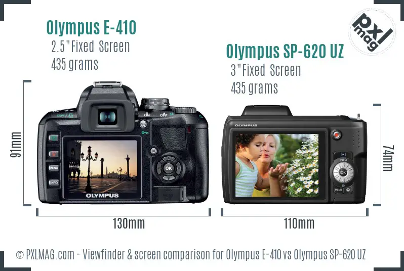 Olympus E-410 vs Olympus SP-620 UZ Screen and Viewfinder comparison