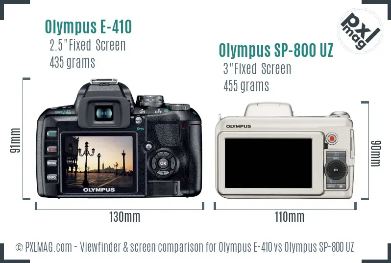 Olympus E-410 vs Olympus SP-800 UZ Screen and Viewfinder comparison