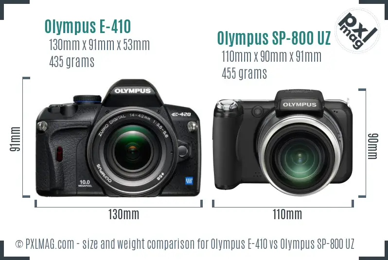 Olympus E-410 vs Olympus SP-800 UZ size comparison